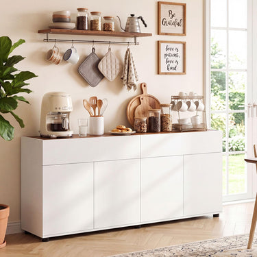 160cm Sideboard Buffet Cabinet with Storage, Modern Wooden Coffee Bar Cabinet with Push-to-Open Doors