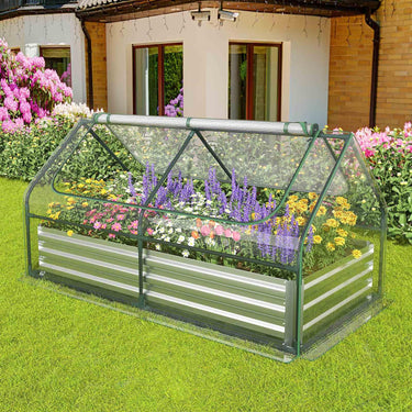 Outdoor 180 x 90 x 91cm Galvanized Raised Garden Bed with Greenhouse