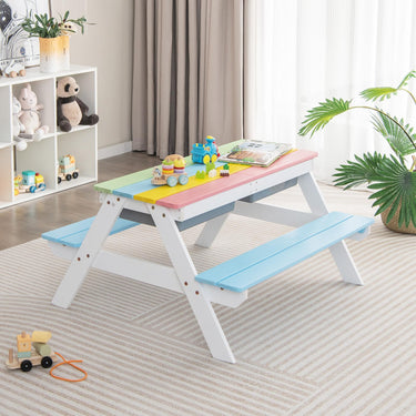 3-in-1 Kid Picnic Table Set with Removable and Height Adjustable Umbrella