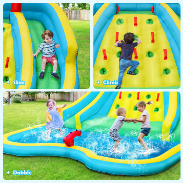 Inflatable Slide Bouncer with Two Slides & Splash Pool for Kids Without Blower