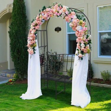 Steel Garden Arch W/2-Seat Bench 116 x 51 x 206 CM Outdoor Arbor for Climbing