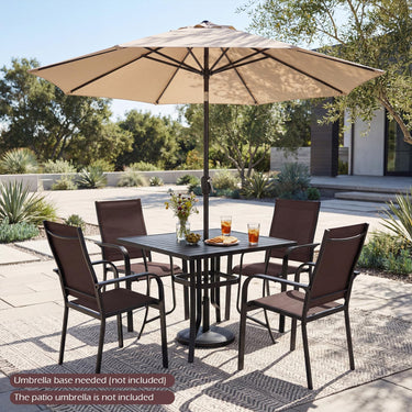 Square Patio Table for 4, 91 cm Square Metal Slat Table with 4-6 cm Adjustable Umbrella Hole