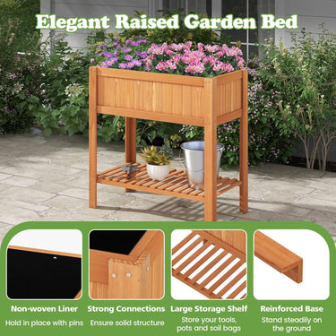 Raised Garden Bed 100 x 50 x 99 cm Outdoor Fir Wood Planter Box with Storage Shelf