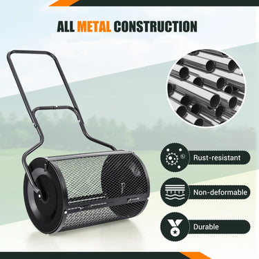 Compost Spreader, 68CM Peat Moss Spreader w/Upgrade Side Latches & U-Shape Handle - PatiojoyAU