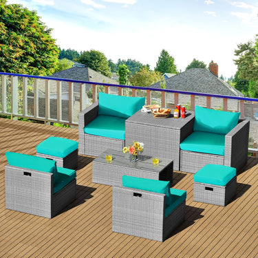 8-Piece Outdoor Patio Furniture Set, Outdoor Space-Saving PE Rattan Conversation Set - PatiojoyAU