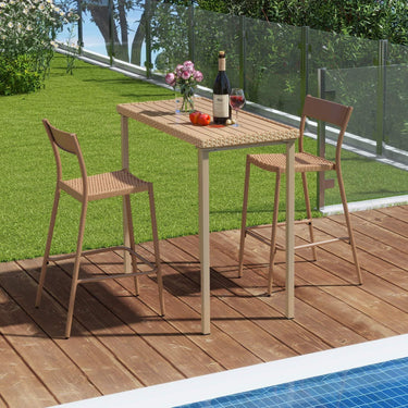 3 Pieces Patio Bar Table Set, Outdoor Bar Height Table & 2 Armless Chairs w/Rattan Seat