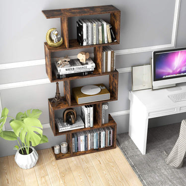 Geometric S-Shaped Bookcase with Anti-Toppling Device