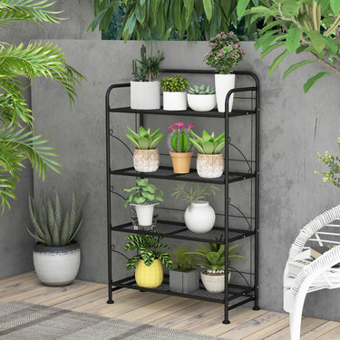 Folding Plant Stand, 4-Tires Collapsible Plant Rack with Adjustable Shelf, Adjustable Feet - PatiojoyAU