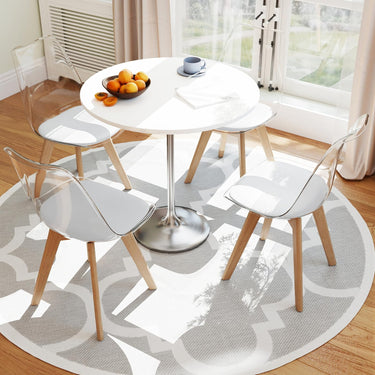 4-Pack Clear Dining Chairs with Wood Legs & PU Cushion