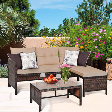 3PCS Patio Wicker Rattan Sofa Set Outdoor Sectional Conversation Set Garden Lawn