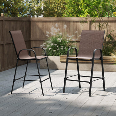 Outdoor Bar Stools Set of 2, 74 cm Fabric Bar Height Stools with Armrests