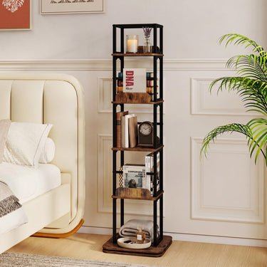 5-Tier Rotating Bookshelf Tower with 360° Spinning Design