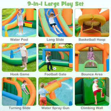 Inflatable Water Slide Kids Water Park with Long Slides and Jumping Area