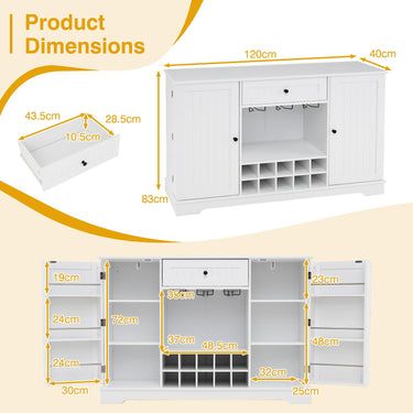 120cm Sideboard Cabinet with Door Shelves Wine Rack and Drawer for Kitchen
