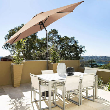 9FT Patio Umbrella Patio Market Steel Tilt With Crank Outdoor Yard Garden