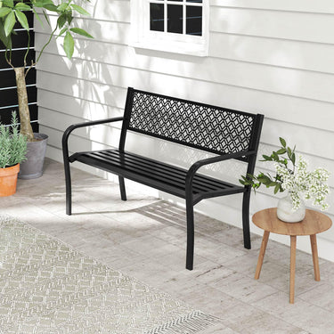 127 cm Outdoor Garden Bench Metal Patio Bench with Geometric Lattice Backrest