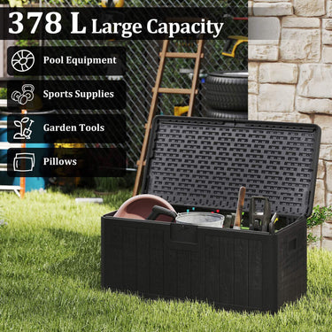 378 L Large Deck Box, 200kg Weight Capacity Indoor Outdoor Resin Storage Bench with Lockable Lid