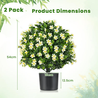 2 Pack Artificial Boxwood Topiary Ball Tree with Flowers and Plastic Nursery Pot