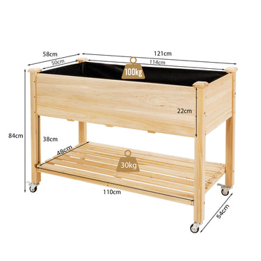 Elevated Wooden Planter Box, Lockable Mobile Garden Bed