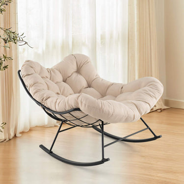 Patio Rocking Chair with Padded Cushion & Metal Frame