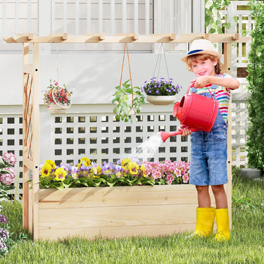 Raised Garden Bed with Trellises, Hanging Roof, Elevated Planter Box