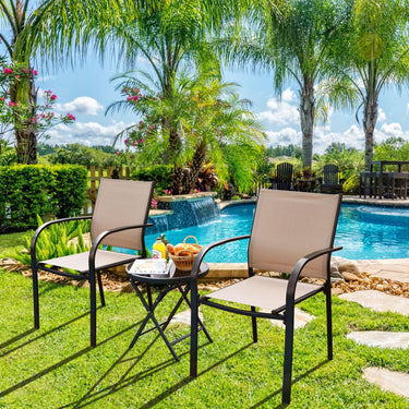 2 Pieces Outdoor Dining Chairs, Stackable Chairs with Armrests and Breathable Fabric