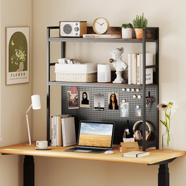 Desktop Bookshelf Multipurpose 2-Tier Desk Hutch with Pegboard