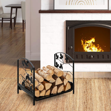 Firewood Log Rack, for Indoor Outdoor Steel Log Holder w/50 kg Load Capacity - PatiojoyAU