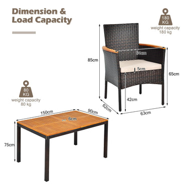 7 Piece Patio Dining Set with 6 Stacking Chairs and 1.5m Wood Table