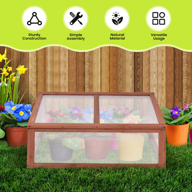 Mini Greenhouse Cold Frame, Portable Wooden Green House with Open Roofs and PC Panels for Flowers Plants