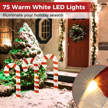 3 Pieces 80CM Pre-Lit Xmas Yard Candy Canes with 75 LED Lights