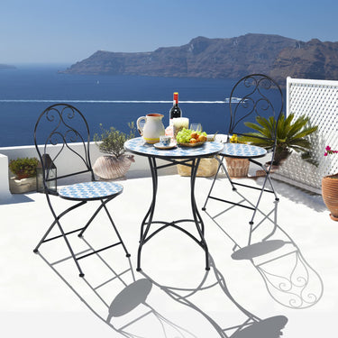 3PCS Outdoor Floral Bistro Set W/Mosaic Flower Patterns