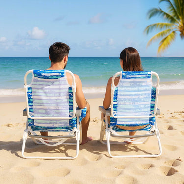 2 Pack Folding Beach Chair Adjustable with Head Pillow and Towel Bar