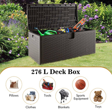 276 L Patio Deck Box, All Weather Storage Container w/Lockable Lid, Waterproof Storage Bin for Pillows - PatiojoyAU