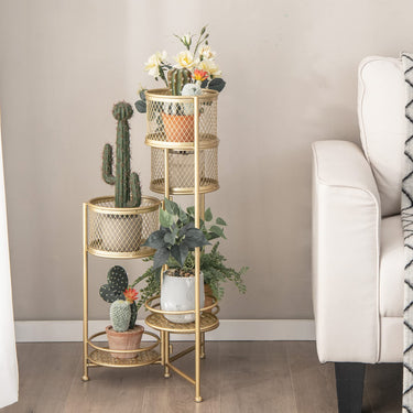 6-Tier Metal Plant Stand Shelf, Folding Corner Flower Pot Holder, Rotatable Planter Rack