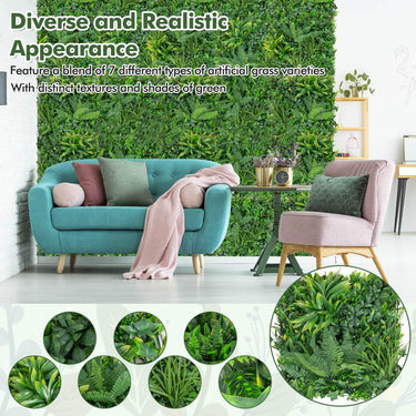 4 Pieces 50 x 50 cm Artificial Hedge Boxwood Panels w/Diverse Leaves, Grass Wall Panels - PatiojoyAU
