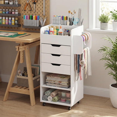 Craft Storage Cart with Mobile Drawers Shelves for Living Room