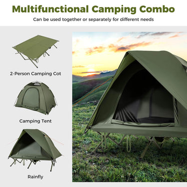 2-Person Camping Cot Tent with Mesh Doors and Skylight Roof