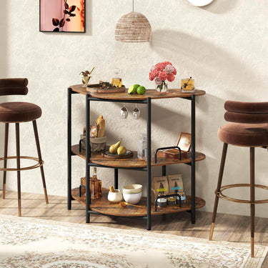 3 Tier Corner Bar Table with Wine Glasses Holder and Proper Height