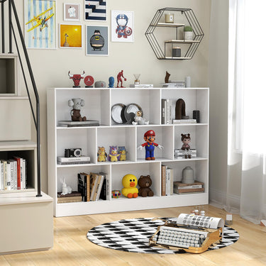 3-Tier Organizer 10-Cube Bookshelf 140CM Wood Display Shelf for Living Room