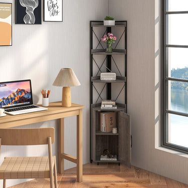 6-Tier Corner Bookcase with 5-Level Adjustable Shelf and Anti-Tipping Kits