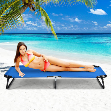 Portable Folding Camping Cot, 75" Outdoor Fabric Sleeping Cot with Sturdy Metal Frame & Non-Slip Feet