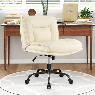 PU Leather Swivel Armless Desk Chair with Wide Backrest Seat and Adjustable Height
