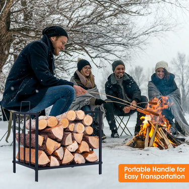 Firewood Log Rack with Convenient Handle for Fireplace