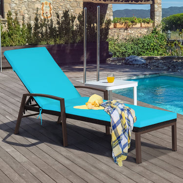 2PCS Patio Rattan Chaise Lounge Chair, Outdoor Reclining Chaise with Cushion & Armrest - PatiojoyAU