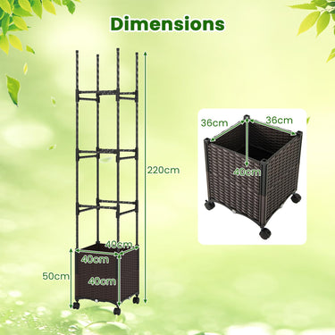 220cm Tall Raised Garden Bed with Trellis and Lockable Wheels