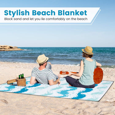 4 Pieces Beach Umbrella Set with 2 Foldable Chairs and Picnic Blanket