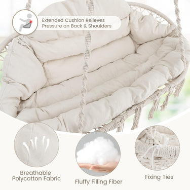 Swing Chair Hand-Woven Rope Hanging Chair with Thick Cushion & Folding Metal Frame