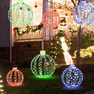 3 Pack Christmas Decoration Light Balls with 360 Led Lights & Metal Frame & Plug in