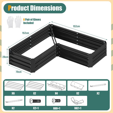 152 x 152 x 28 cm Metal Raised Garden Bed Kit, Anti-Rust Planter Box